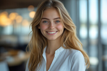 Obraz premium portrait femme souriante, professionnelle, employée, travailleuse, confiante, entreprise, business, affaires
