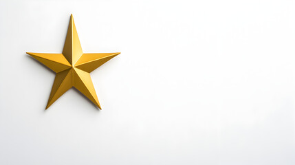 Obraz premium A shiny gold star ornament, placed on a solid white background, symbolizing the star of Bethlehem. A gold star ornament on a white surface.