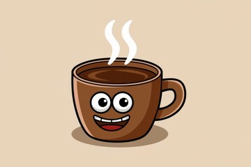 Obraz premium Happy coffee cup. Cheerful coffee mug cartoon, steaming hot beverage, joyful morning feeling.