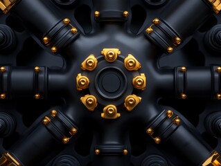 detailed closeup of a mechanical component with gold accents