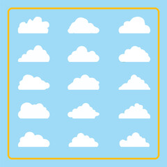 Fototapeta premium Collection of white cloud illustrations. Vector set of cartoon clouds in flat design 