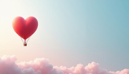 Obraz premium Whimsical Heart-Shaped Hot Air Balloon with Fluffy Cloud in Gradient.