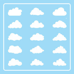 Collection of white cloud illustrations. Vector set of cartoon clouds in flat design
