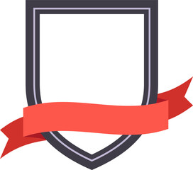 Empty shield with red ribbon banner wrapped around it, creating a template for awards, logos, or emblems, representing achievement, honor, and recognition