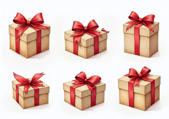 Fototapeta premium beautiful watercolor illustrations adorn vintage kraft paper gifts bows beautiful wooden boxes