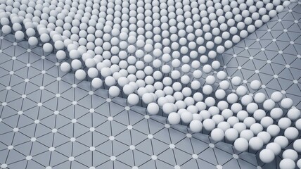 Fototapeta premium Sphere network flow. Abstract digital spheres flowing across a network grid; symbolizes data stream, connection, or teamwork.