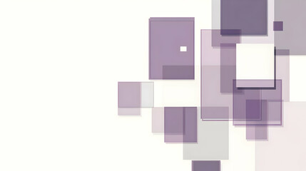 Abstract geometric design with overlapping translucent lavender squares and rectangles on a white background.