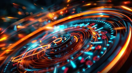 Obraz premium Abstract futuristic technology interface with glowing orange and blue elements.