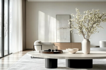 Minimalist style  interior design of modern living room with dining table