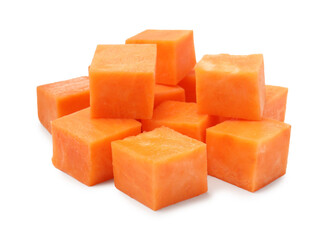 Pieces of raw sweet potato isolated on white