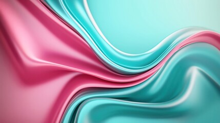 Fototapeta premium Abstract fluid waves in vibrant pink and teal colors create a flowing, smooth texture emphasizing motion and fluidity against a gradient background.