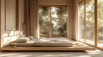 Fototapeta premium Elegant and Cozy Modern Bedroom Interior Design with Stylish Decor, mockup, poster and Background
