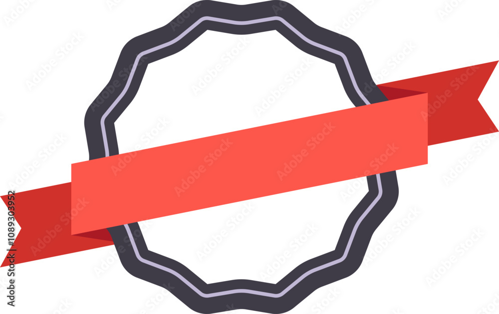 Wall mural red ribbon wraps an empty grey label, creating a vintage style badge with space for customization. p