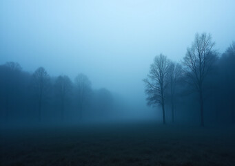 Obraz premium misty forest landscape blue hues cold serene natural beauty