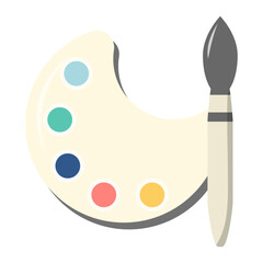 Watercolor palette with paint brush Isolated artist tools or school drawing lesson tools.