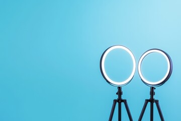 dual ring lights on a blue background for photography and video production