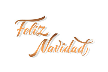 Feliz Navidad spanish Merry Christmas Modern calligraphy lettering on sticker for season greetings. Vector background
