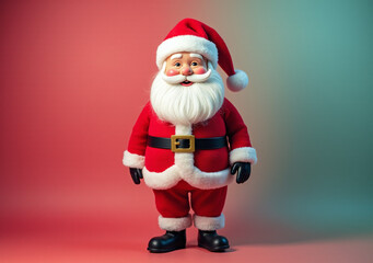 Fototapeta premium santa red suit stands bright colored background