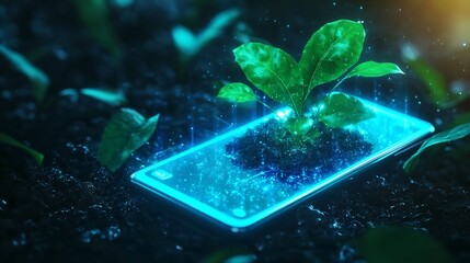 Glowing Eco Friendly Virtual Shopping App on Smartphone Sustainable Lifestyle Concept