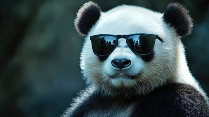 Obraz premium Stylish Panda Bear with Sunglasses and Fluffy Ears Posing Confidently Against a Soft Background