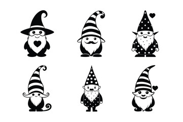 Cute silhouette Scandinavian gnomes. set of Christmas gnome icons.