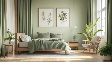 Fototapeta premium Elegant and Cozy Modern Bedroom Interior Design with Stylish Decor, mockup, poster and Background