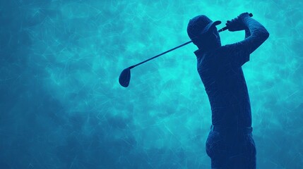 Futuristic Golfer in Blue Geometric Swing on Transparent Background