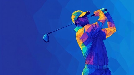 Futuristic Golfer Swinging in Abstract Geometric Landscape