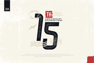 15th anniversary with grunge texture and abstract geometric shapes
