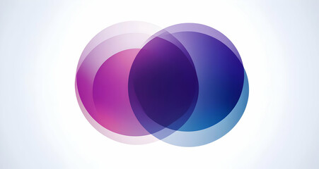 Obraz premium Abstract image of overlapping translucent circles in shades of purple and blue on a white background.