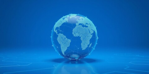 Obraz premium Futuristic global communication network technology concept on blue tech background, 3D render, tech, 3D, concept