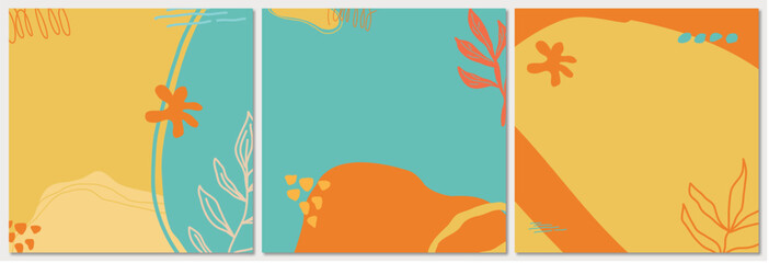 Set of vector square banners with abstract ornament. Illustrations set doodle contemporary modern trendy