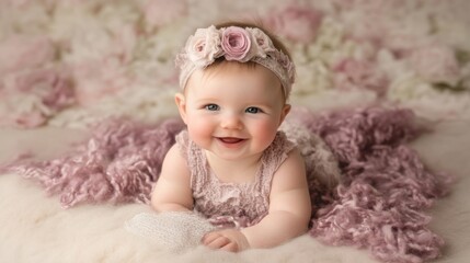 Soft Smiling Baby Playing on Textured Fabric