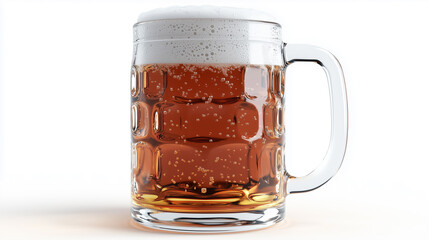 Cold Glass Beer Mug with Frothy Foam, Isolated Background

