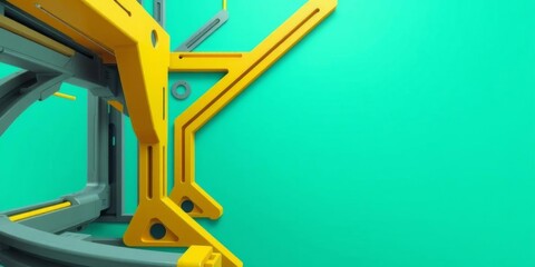 Geometric 3D structure with turquoise and yellow tech background, minimal design, futuristic forms, futuristic, abstract, structure