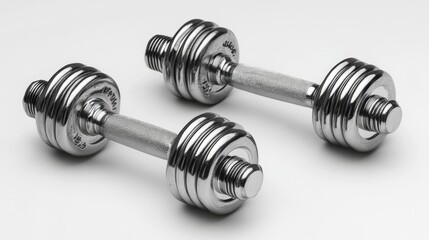 Fototapeta premium Two Chrome Dumbbells on a White Background