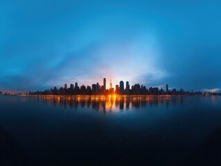 stunning skyline at dusk reflecting on water