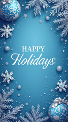 Elegant Blue and White Christmas and Happy Holidays Stock Image with Winter Themes, Snowflakes, and Festive Designs
