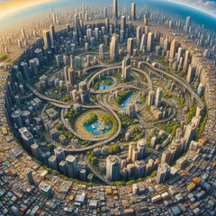 Urban Microcosm A macrorealist painting of a city's urban microc