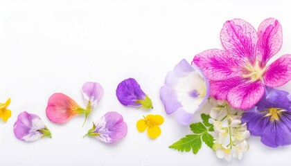 Obraz premium Closeup of Blooming Nemesia Flowers and Petals Isolated on White Background. Top View of Flower with Empty Space.