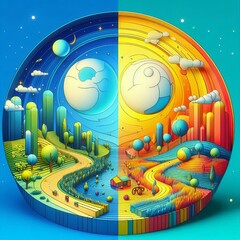 Obraz premium Virtual vs Real A diptych where one side shows a real object and