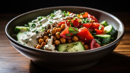 Healthy Couscous Bowl with Chickpeas, Cucumber, and Tahini