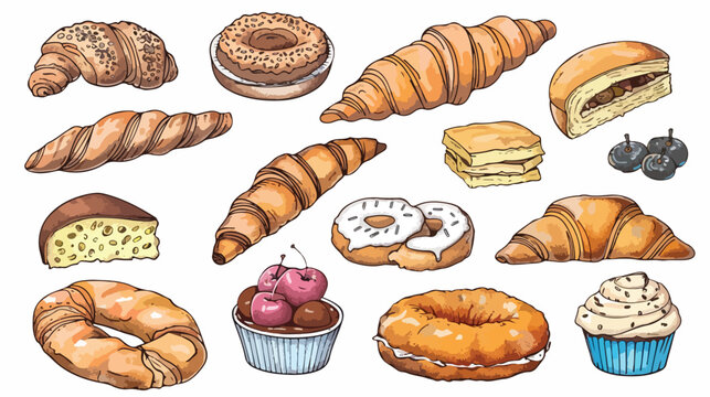 Colorful Sketchy Bread and Bakery Items Retro Style
