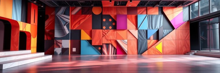 Pink wall background created from semigloss tiles in futuristic blocks arrangement, contemporary, creative, abstract
