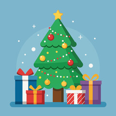  Christmas tree and gift boxes vector illustration