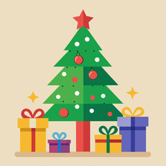  Christmas tree and gift boxes vector illustration
