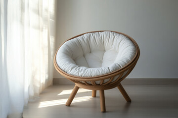 Comfortable round chair with soft cushion in a bright indoor setting