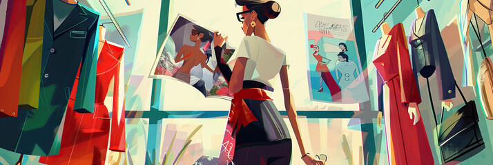 A costume designer, flipping through pages of a fashion magazine, searching for the perfect outfit to convey the character's personality.