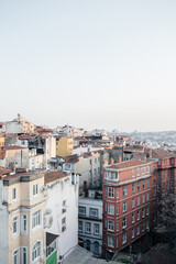 Istanbul city urban panorama, roofs of Beyolgu district, Turkiye.
