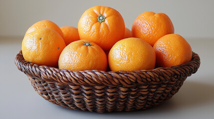 Tangerines (oranges, mandarins, clementines, citrus fruits) with leaves in basket . Citrus organic vegetarian food. Winter local fruits. Healthy detox eating concept.